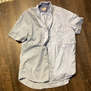 Mens short sleeve button down hawiian shirt hula girls light blue size large